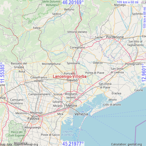 Lancenigo-Villorba on map