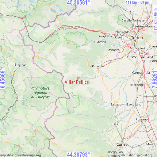 Villar Pellice on map