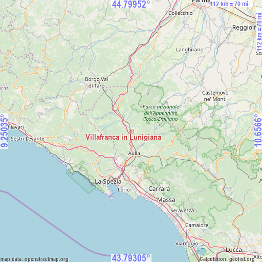 Villafranca in Lunigiana on map