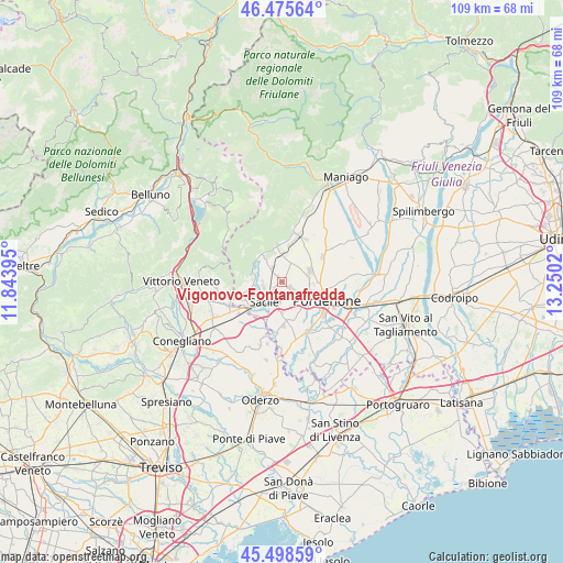 Vigonovo-Fontanafredda on map