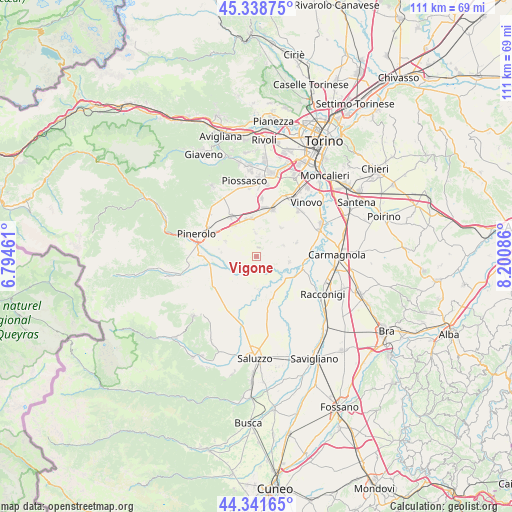 Vigone on map