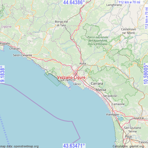 Vezzano Ligure on map