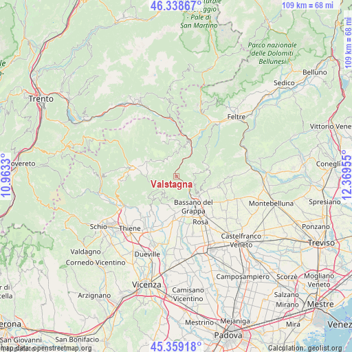 Valstagna on map