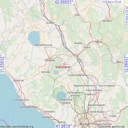 Vallerano on map