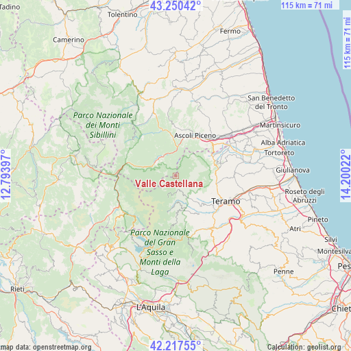 Valle Castellana on map