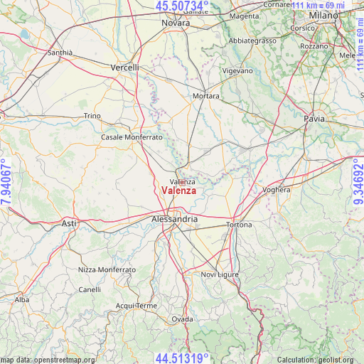 Valenza on map