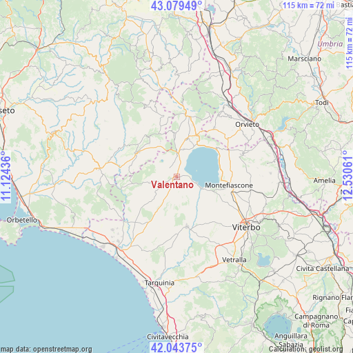 Valentano on map