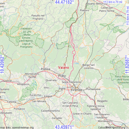 Vaiano on map