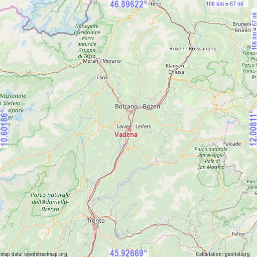 Vadena on map