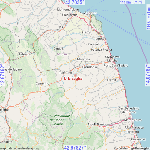 Urbisaglia on map