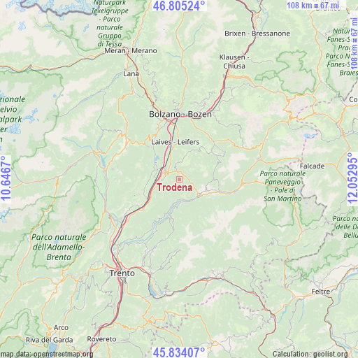 Trodena on map