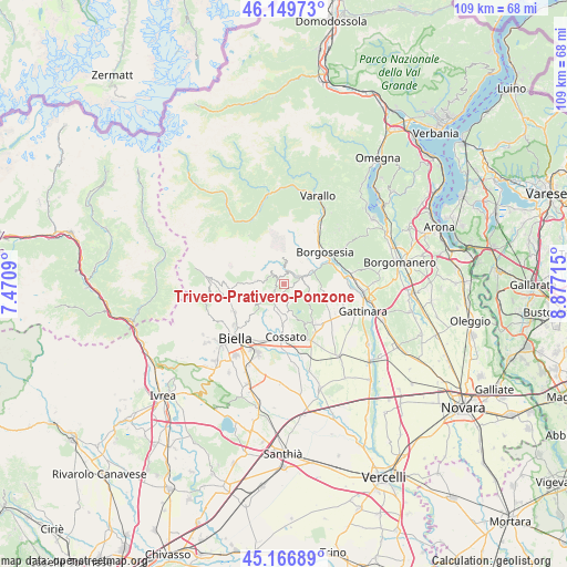 Trivero-Prativero-Ponzone on map