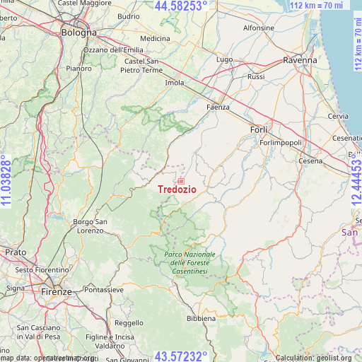 Tredozio on map