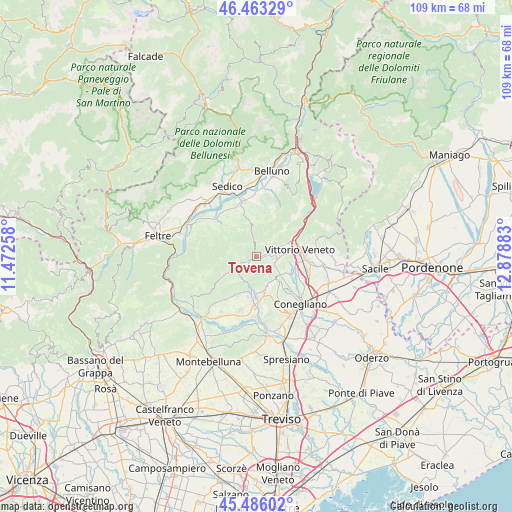 Tovena on map