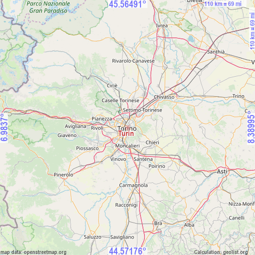 Turin on map