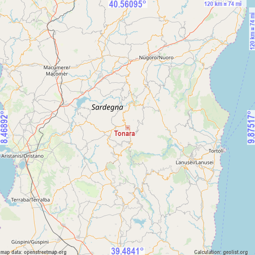 Tonara on map