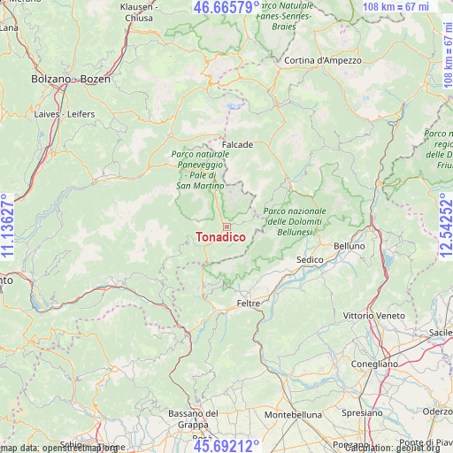 Tonadico on map