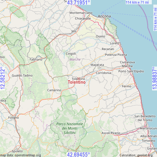 Tolentino on map