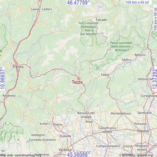 Tezze on map