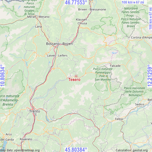 Tesero on map