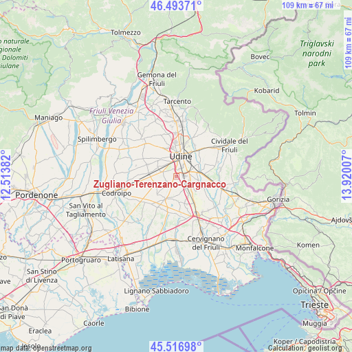 Zugliano-Terenzano-Cargnacco on map