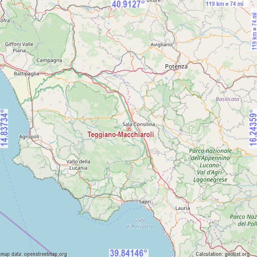 Teggiano-Macchiaroli on map