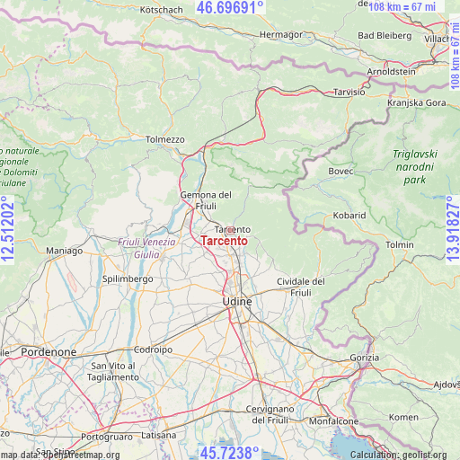 Tarcento on map