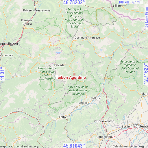 Taibon Agordino on map