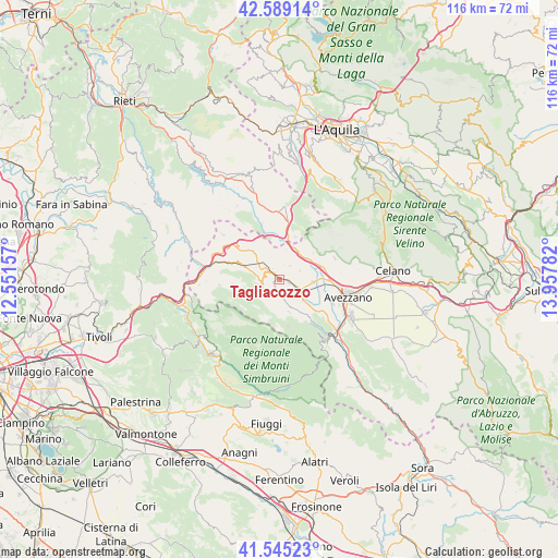 Tagliacozzo on map