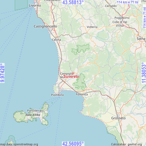 Suvereto on map