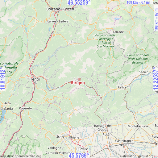 Strigno on map