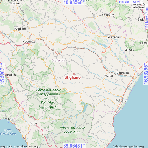 Stigliano on map