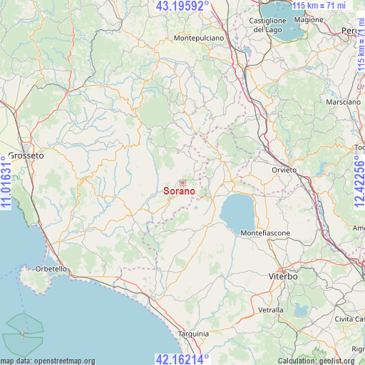 Sorano on map