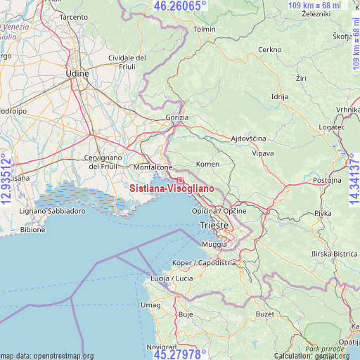 Sistiana-Visogliano on map