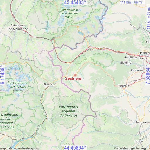 Sestriere on map