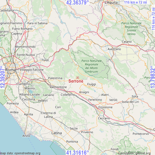 Serrone on map