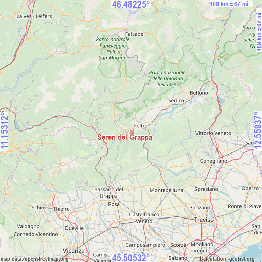 Seren del Grappa on map