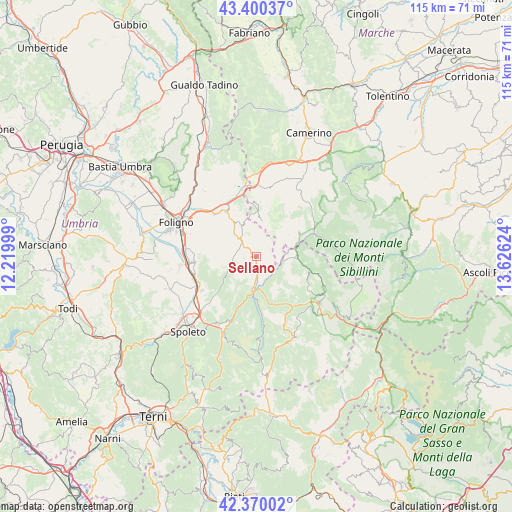 Sellano on map