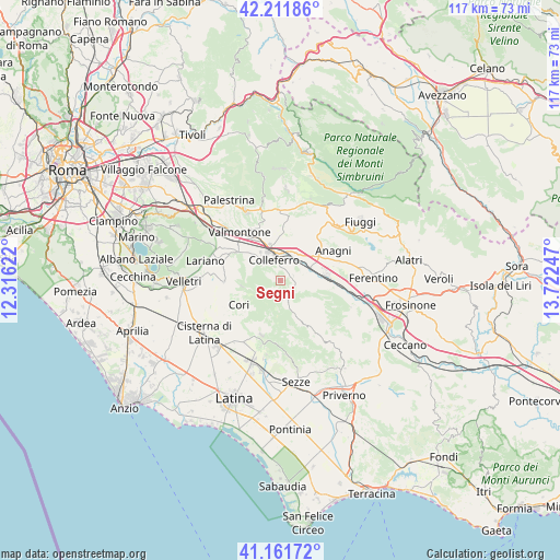 Segni on map