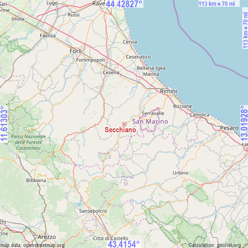 Secchiano on map