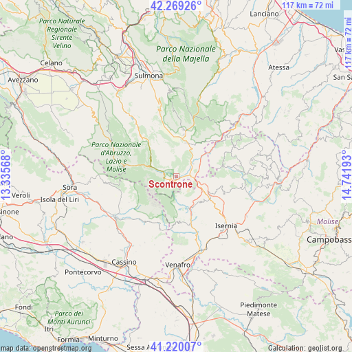 Scontrone on map