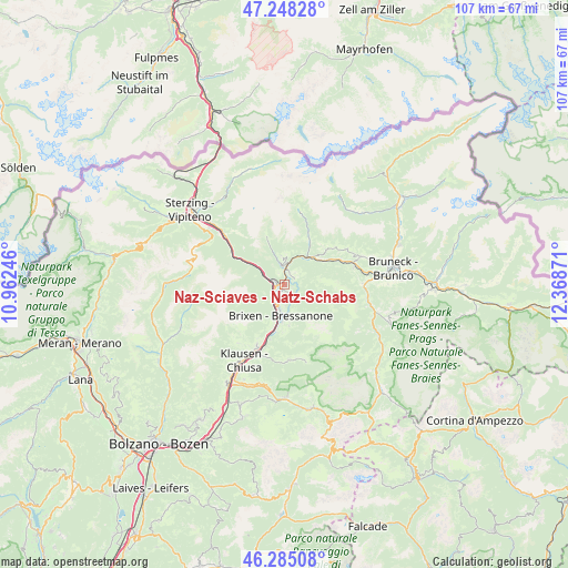 Naz-Sciaves - Natz-Schabs on map