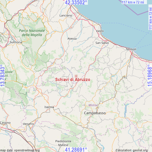 Schiavi di Abruzzo on map