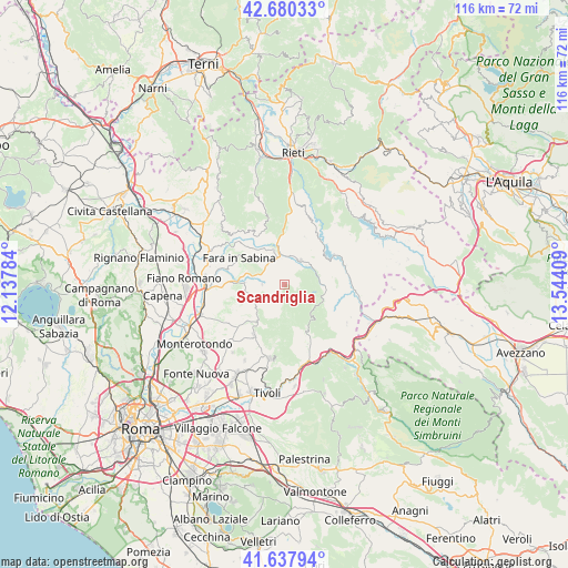 Scandriglia on map