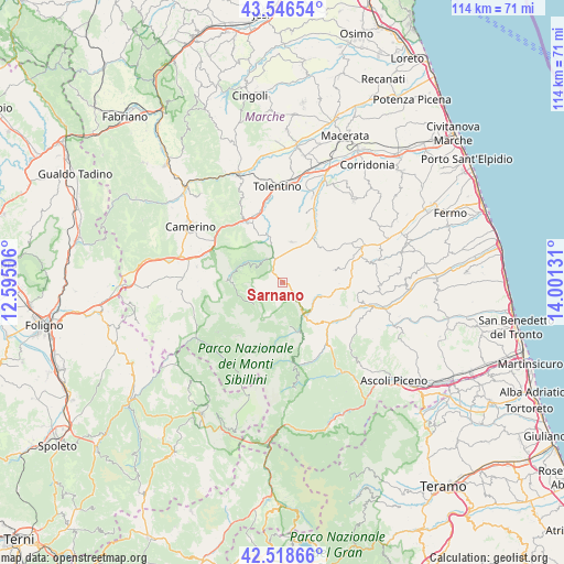 Sarnano on map