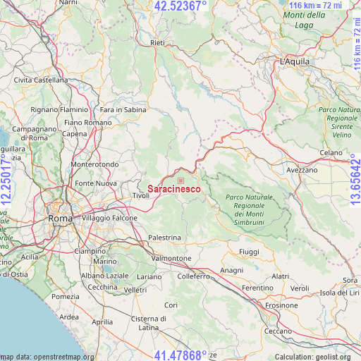 Saracinesco on map