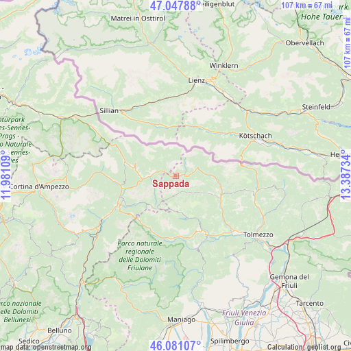 Sappada on map