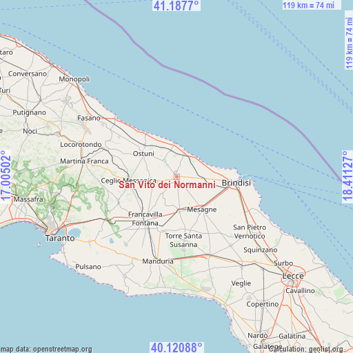 San Vito dei Normanni on map