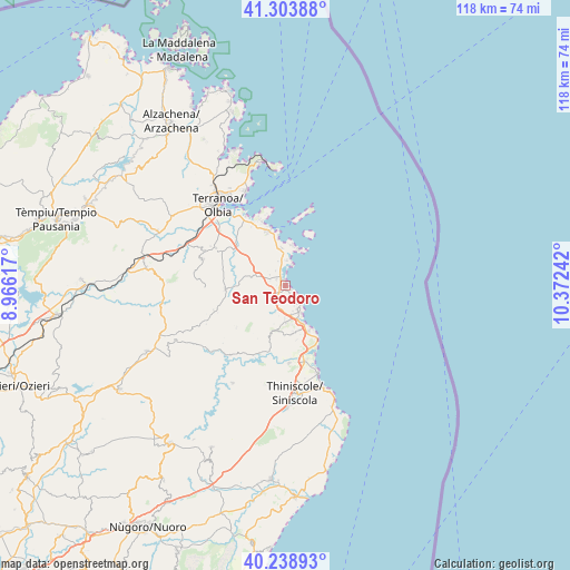 San Teodoro on map