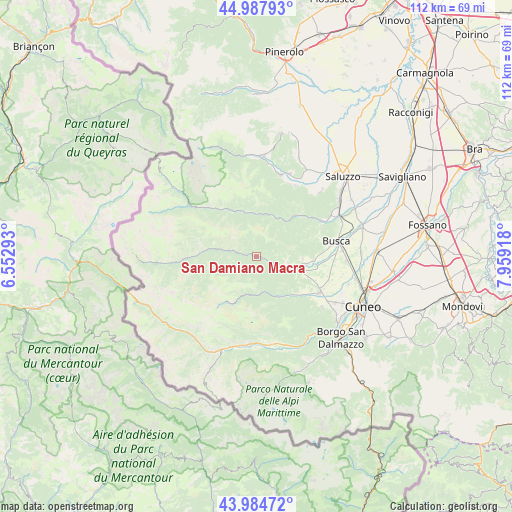 San Damiano Macra on map